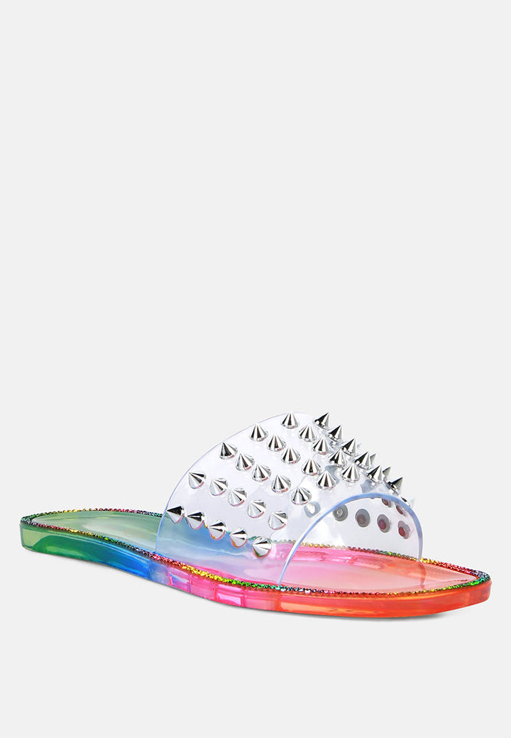 bolly punk stud clear jelly flats by ruw#color_multi