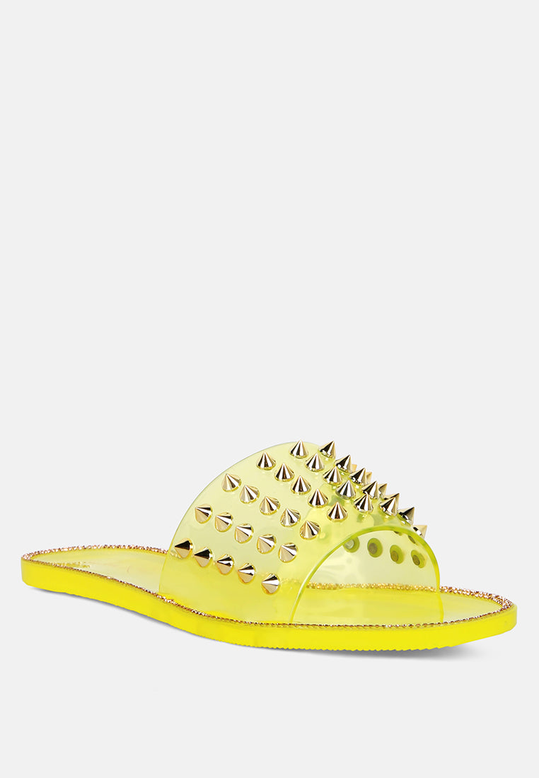 bolly punk stud clear jelly flats by ruw#color_yellow
