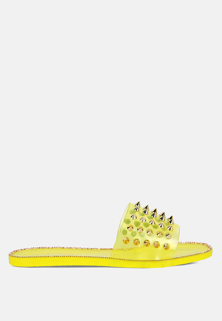 bolly punk stud clear jelly flats by ruw#color_yellow