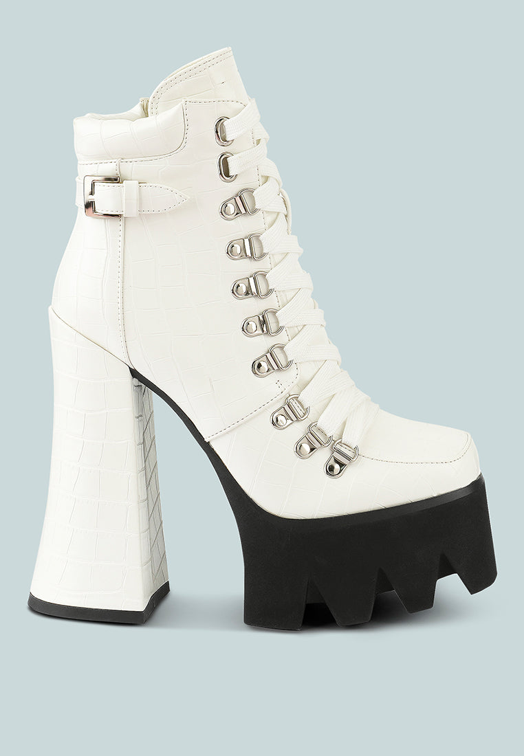 boogie high platform block heel lace up biker boots#color_white