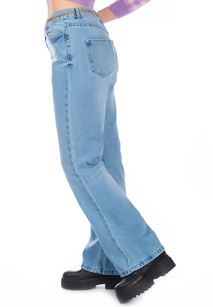boot cut washed jeans pants#color_light-blue