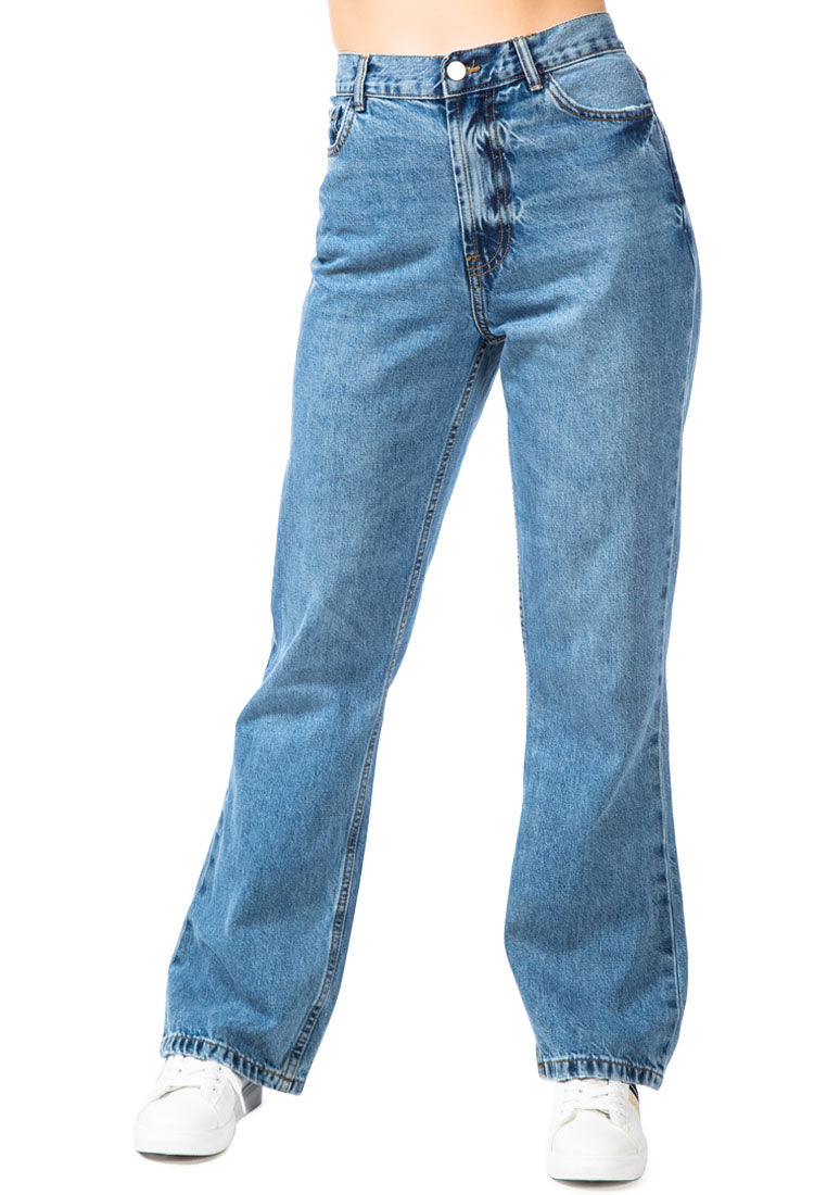 boot cut washed jeans pants#color_mid-blue