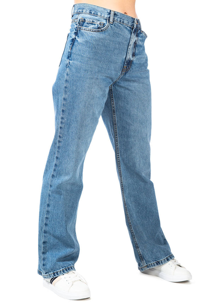 boot cut washed jeans pants#color_mid-blue
