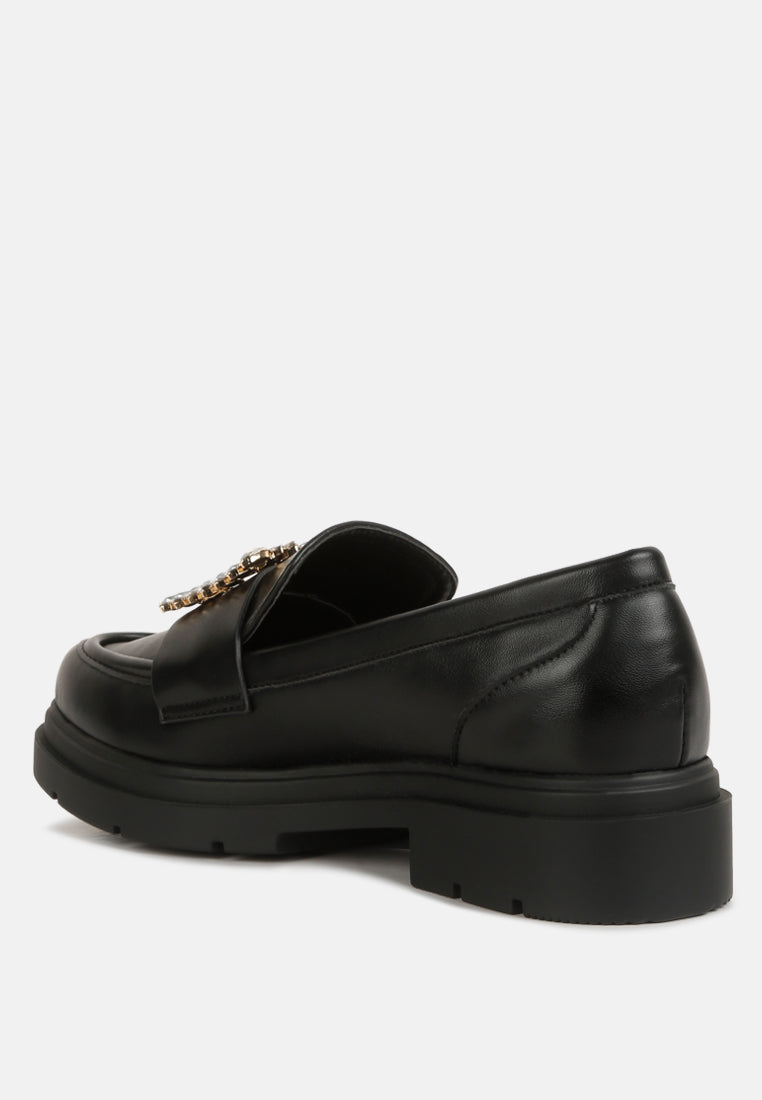 bossi faux leather loafers with buckle embellishment by ruw#color_black