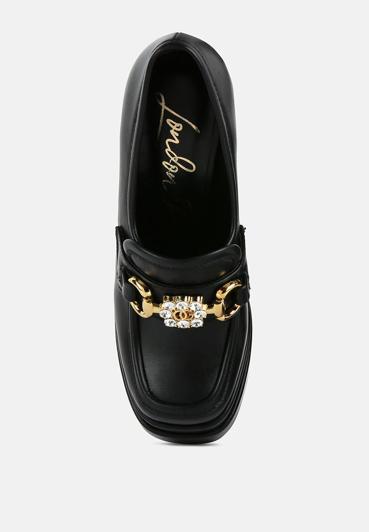 bratz horsebit diamante embellished chunky platform loafers by ruw#color_black