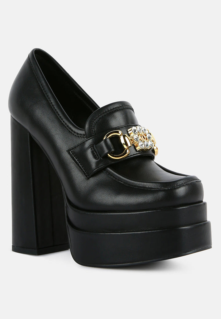 bratz horsebit diamante embellished chunky platform loafers by ruw#color_black