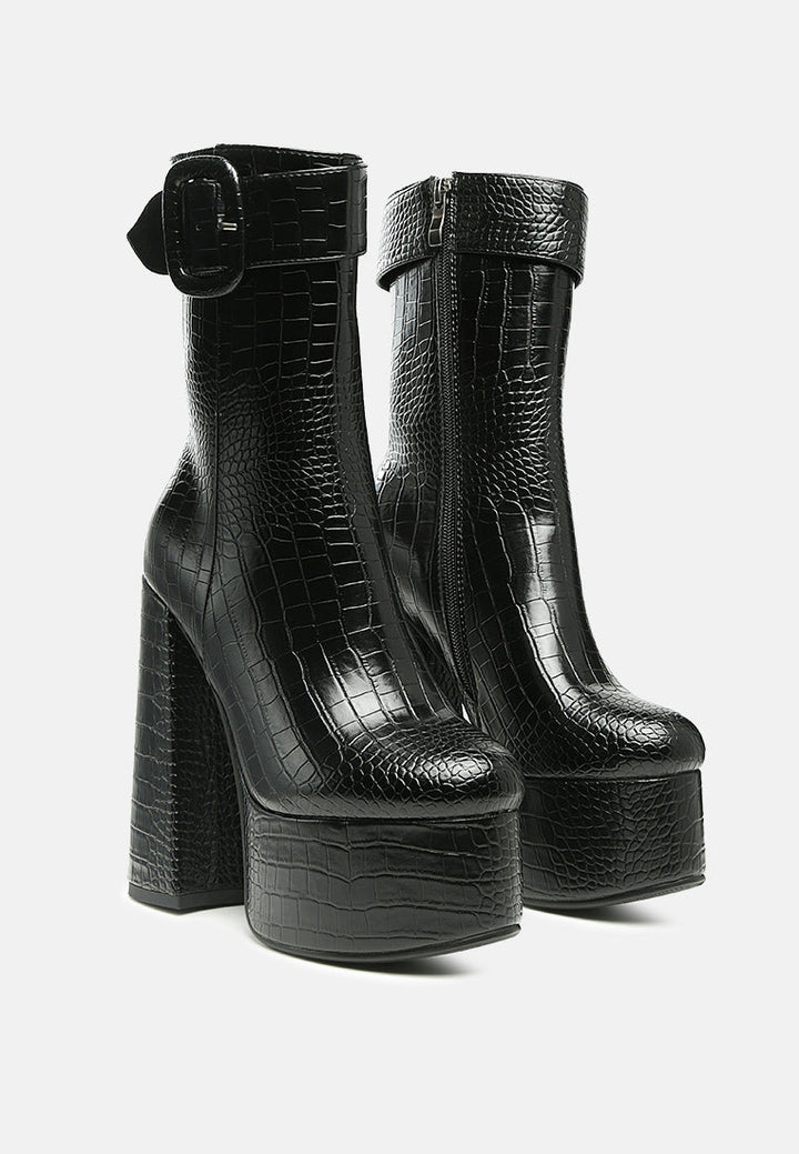 bumpy croc high block heeled chunky ankle boots by ruw#color_black