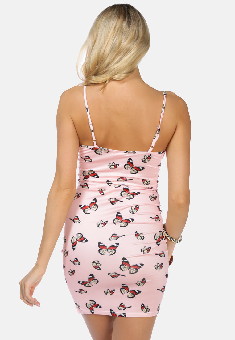 butterfly print spaghetti evening slip dress by ruw#color_pink