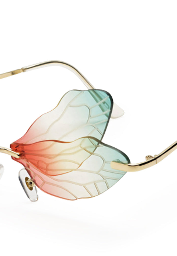 butterfly wings rimless sunglasses#color_red-yellow-green