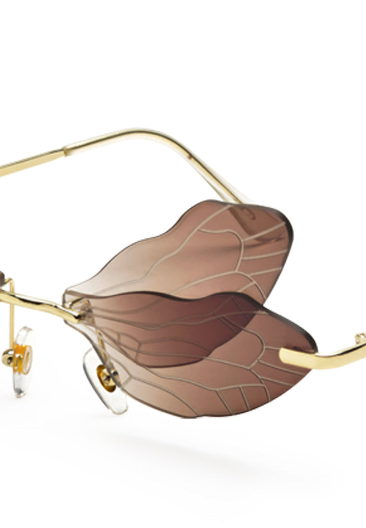 butterfly wings rimless sunglasses#color_brown