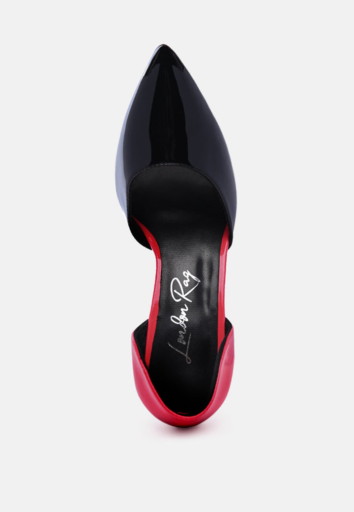 candy cane patent faux leather high heel pumps by ruw#color_black-fuchsia