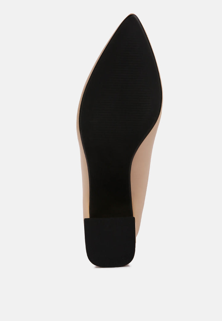 casey metallic detail block heel pumps by ruw#color_beige
