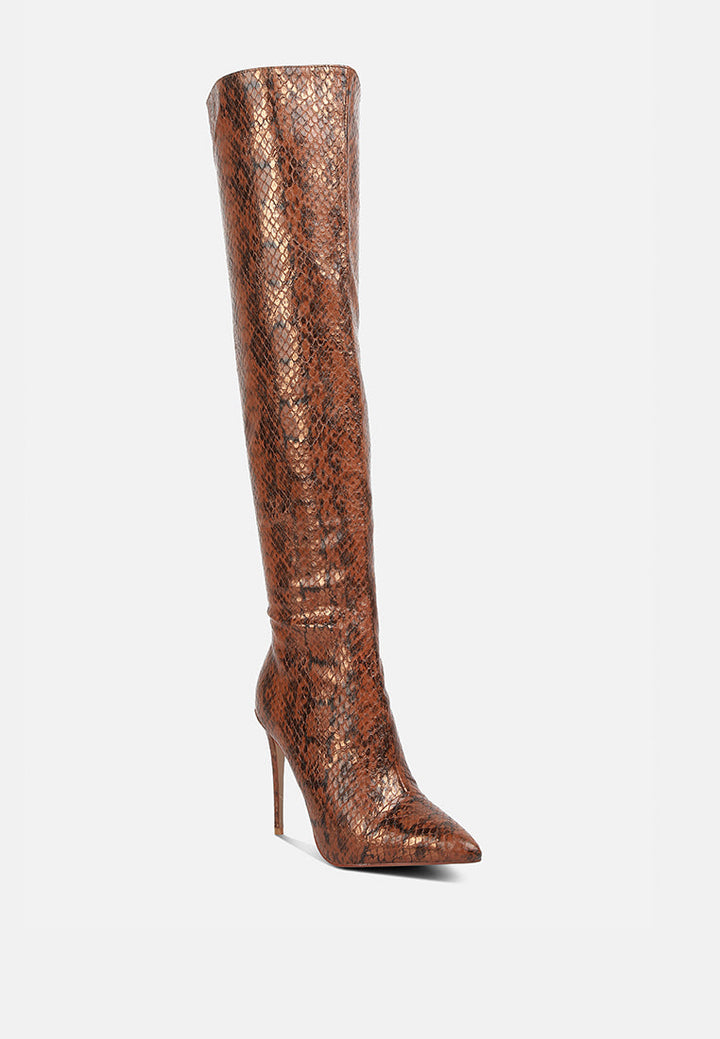 catalina snake print stiletto knee boots by ruw#color_brown