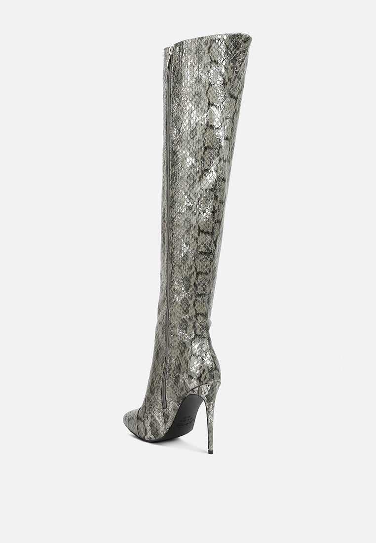 catalina snake print stiletto knee boots by ruw#color_grey