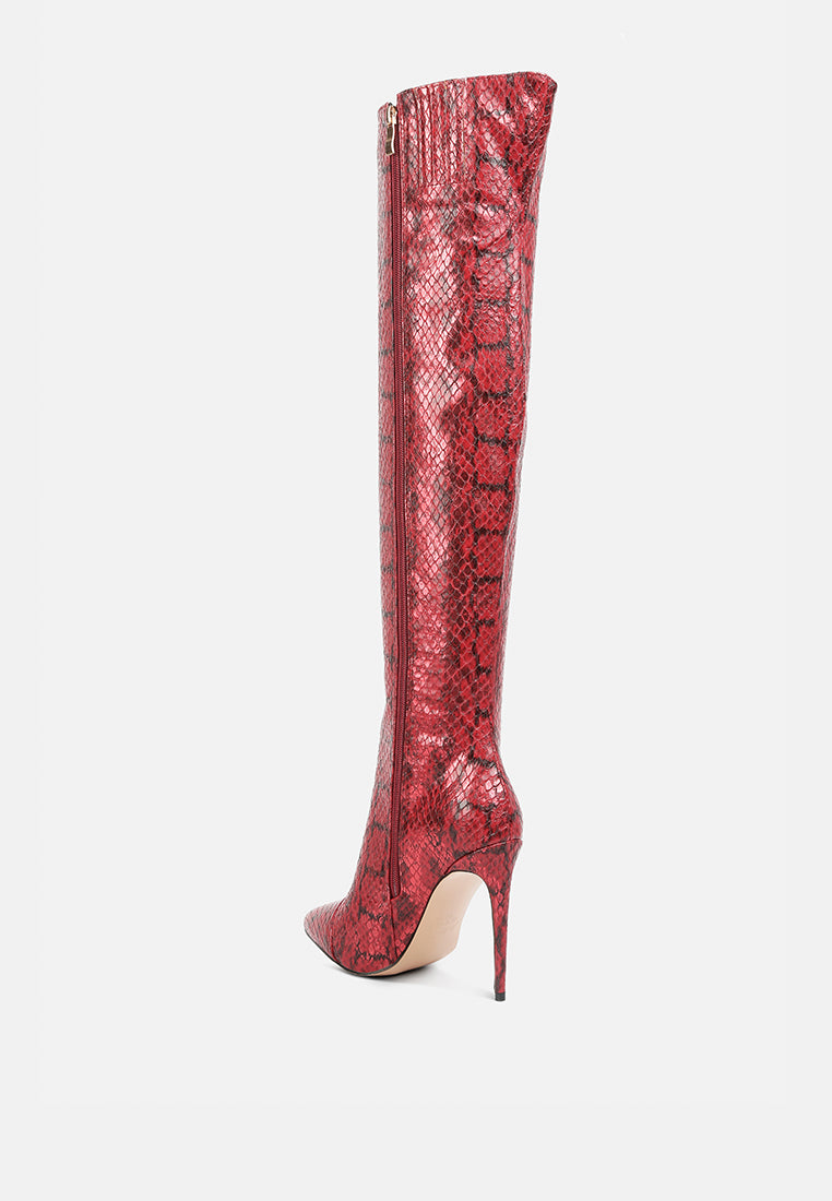 catalina snake print stiletto knee boots by ruw#color_red