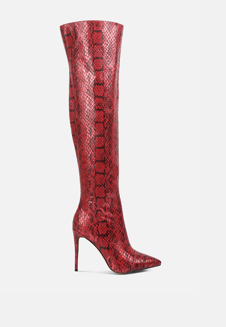 catalina snake print stiletto knee boots by ruw#color_red