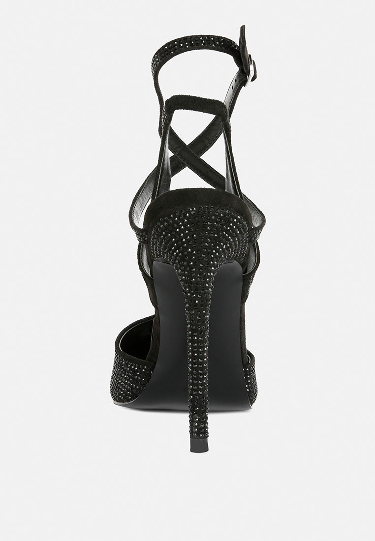 charmer diamante studded high heeled sandal by ruw#color_black