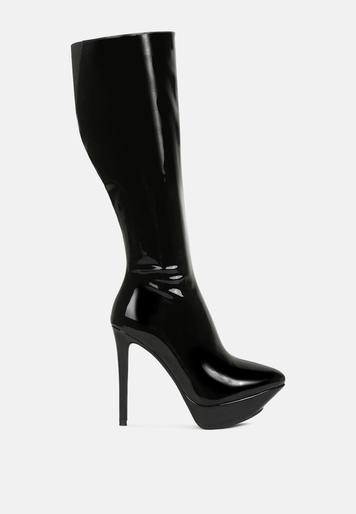 chatton patent stiletto high heeled calf boots#color_black