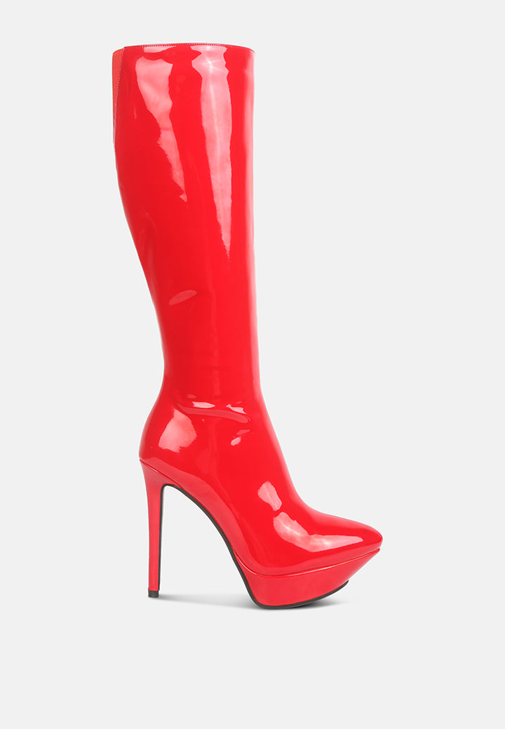 chatton patent stiletto high heeled calf boots#color_red