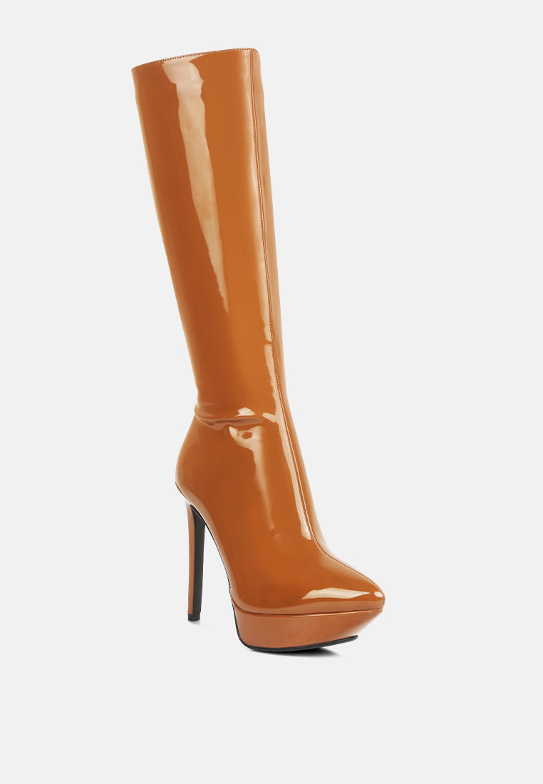 chatton patent stiletto high heeled calf boots by ruw#color_tan