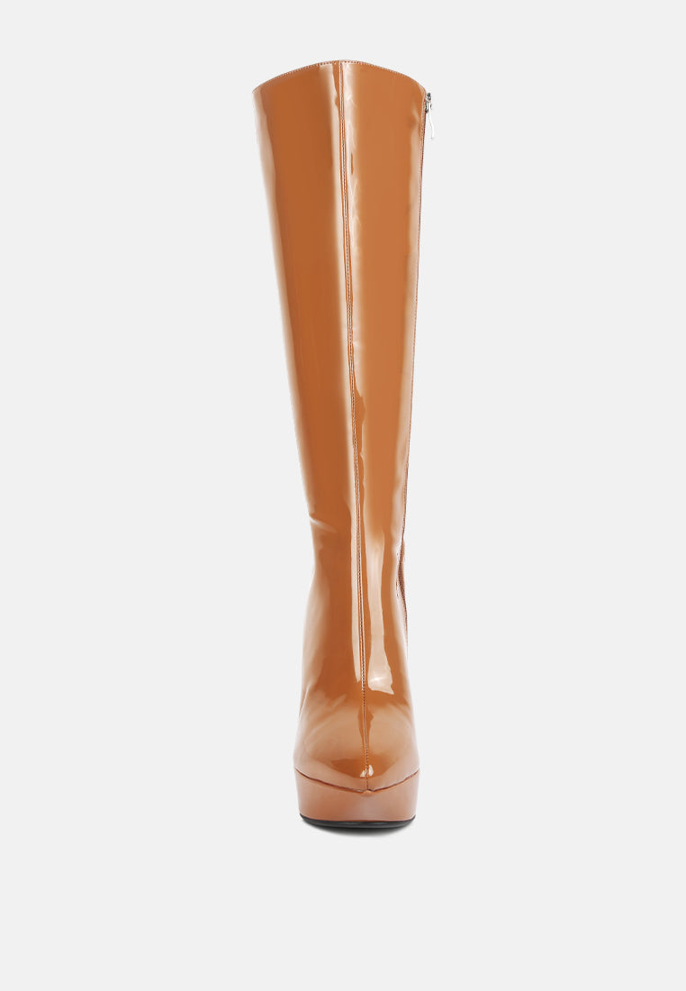 chatton patent stiletto high heeled calf boots by ruw#color_tan