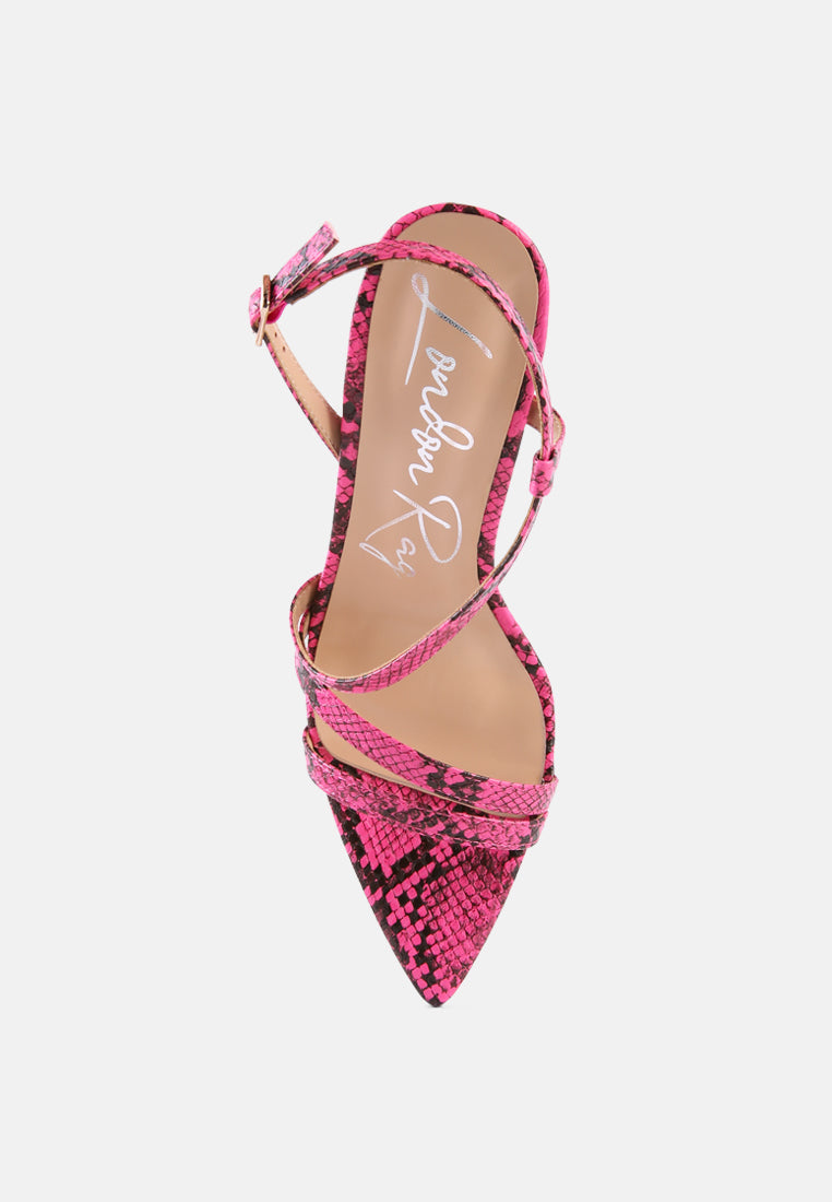cherry tart snake print spool heel sandals by ruw#color_neon-pink