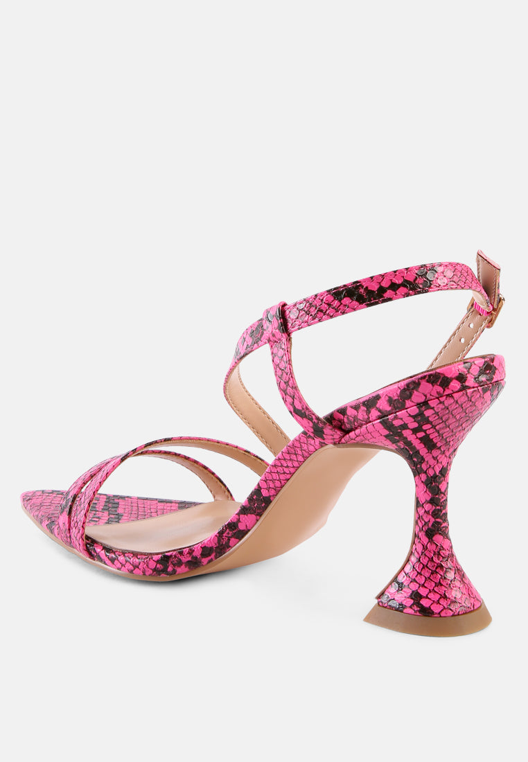 cherry tart snake print spool heel sandals by ruw#color_neon-pink