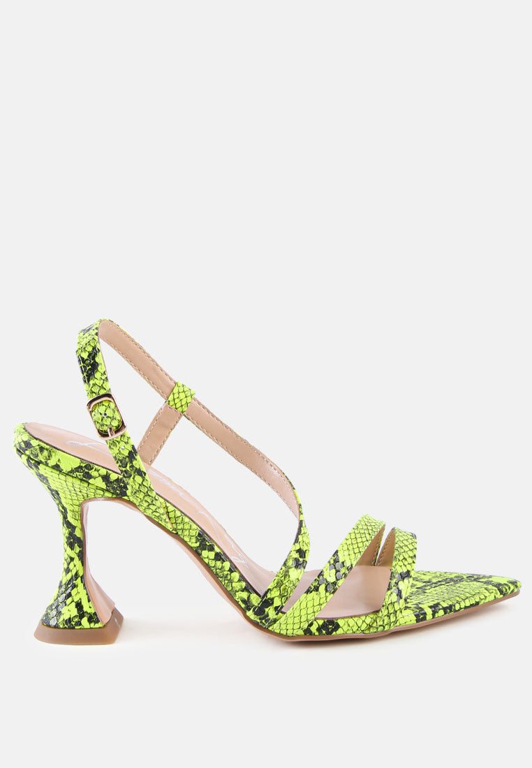 cherry tart snake print spool heel sandals by ruw#color_neon-yellow