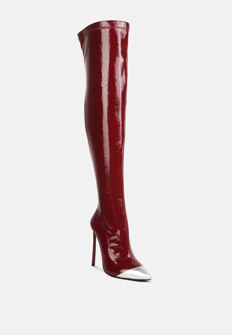chimes high heel patent long boots by ruw#color_burgundy