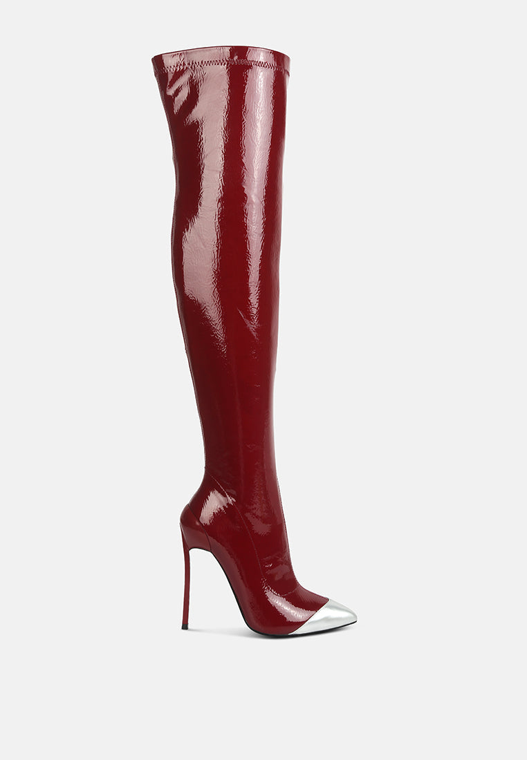 chimes high heel patent long boots by ruw#color_burgundy