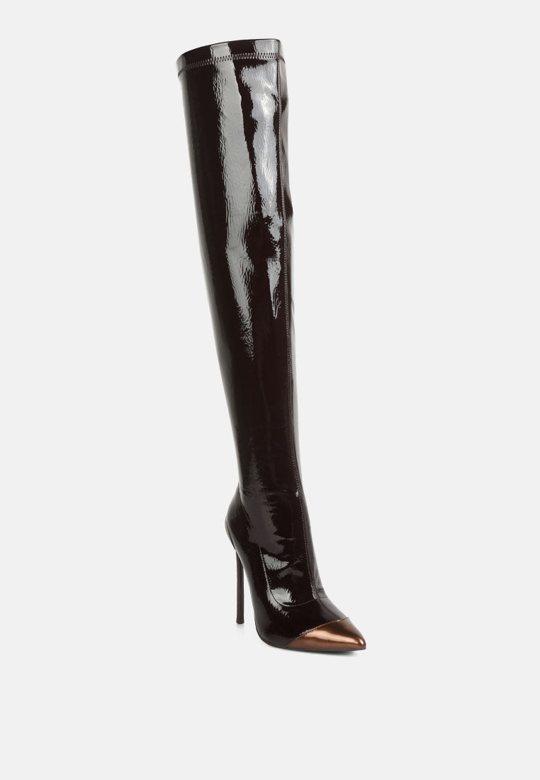 chimes high heel patent long boots by ruw#color_dark-brown