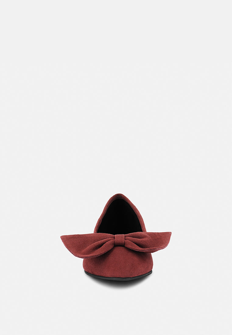 chuckle black big bow suede ballerina flats by ruw#color_burgundy