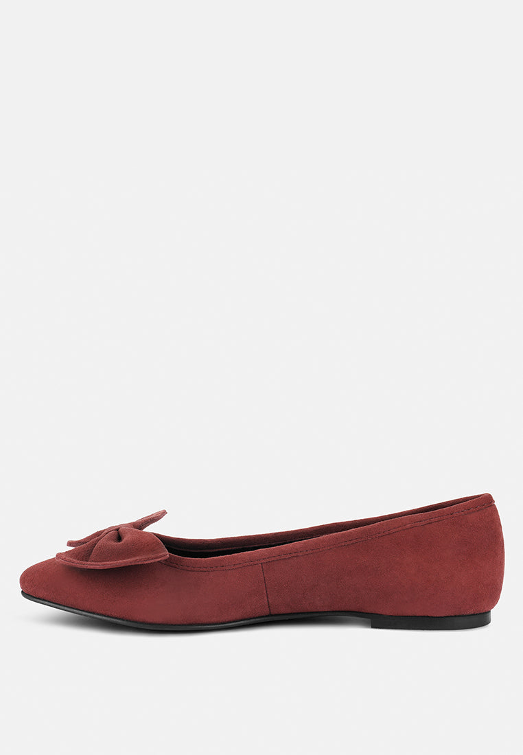 chuckle black big bow suede ballerina flats by ruw#color_burgundy