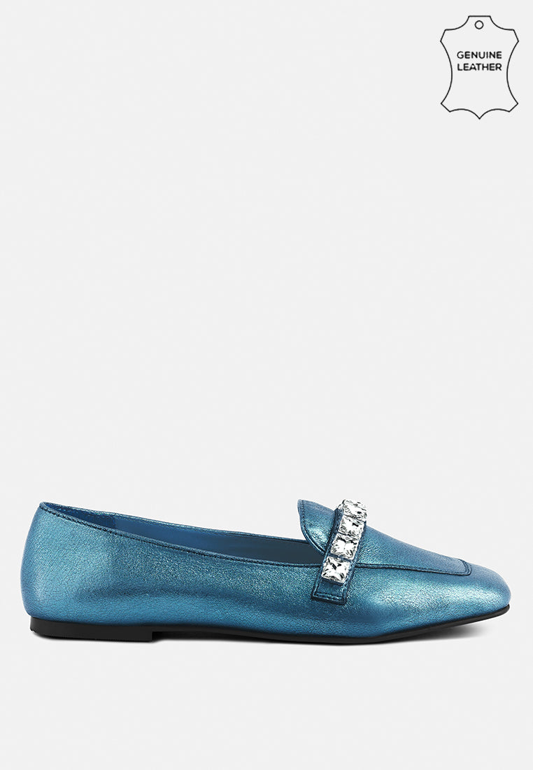 churros green metallic diamante leather loafers by ruw#color_blue