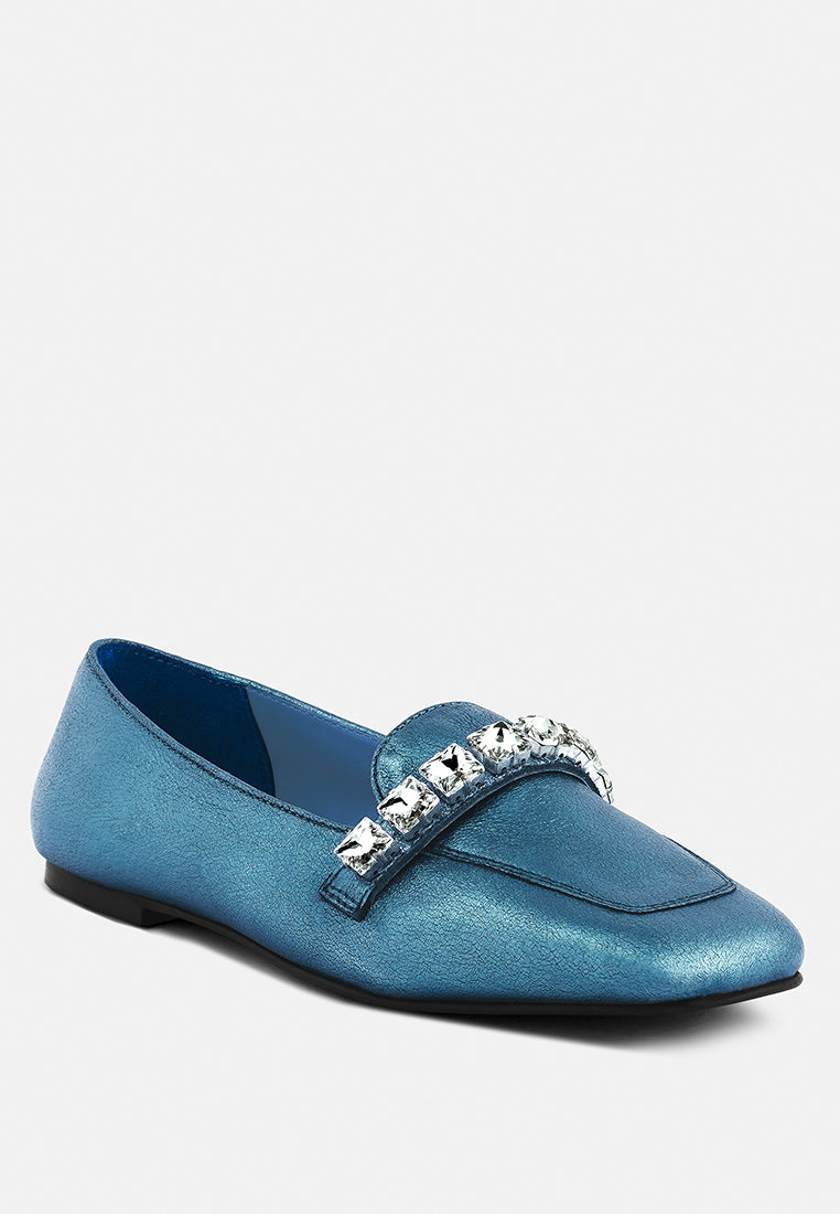 Mocasines piel strass metalizado verde churros#color_blue