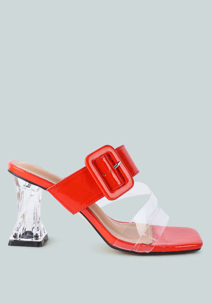 city girl buckle detail clear spool heel sandals by ruw#color_red