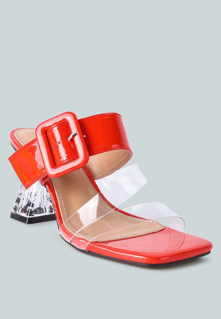 city girl buckle detail clear spool heel sandals by ruw#color_red