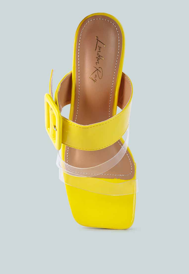 city girl buckle detail clear spool heel sandals by ruw#color_yellow