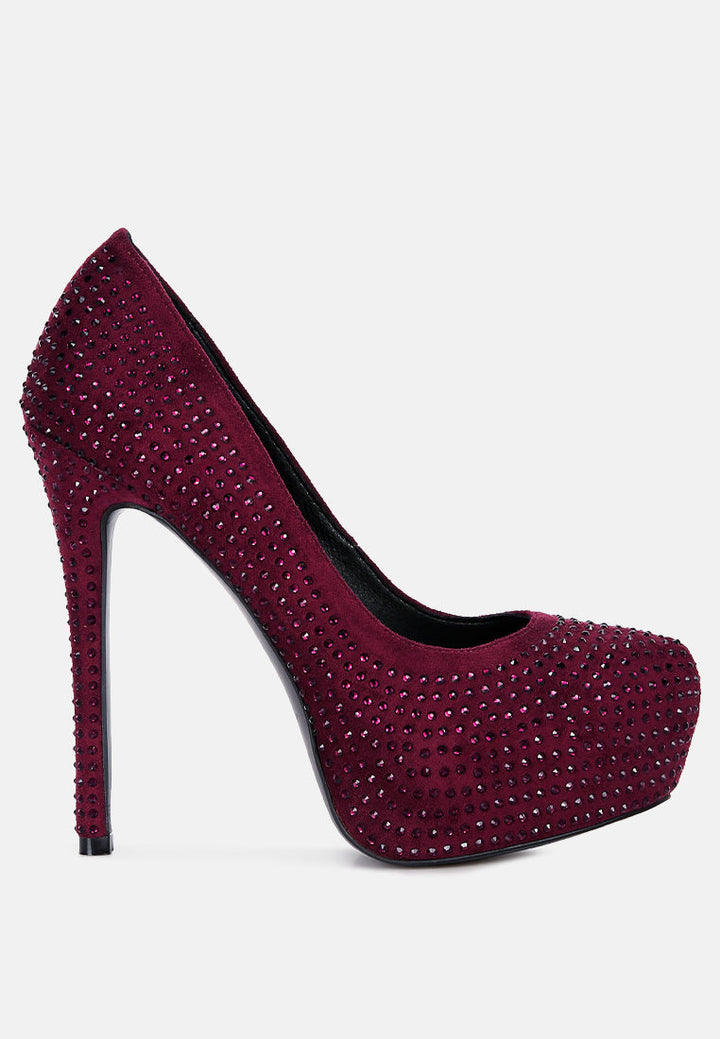 clarisse diamante faux suede high heeled pumps by ruw#color_burgundy