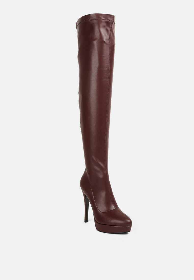 confetti stretch pu high heel long boots by ruw#color_burgundy