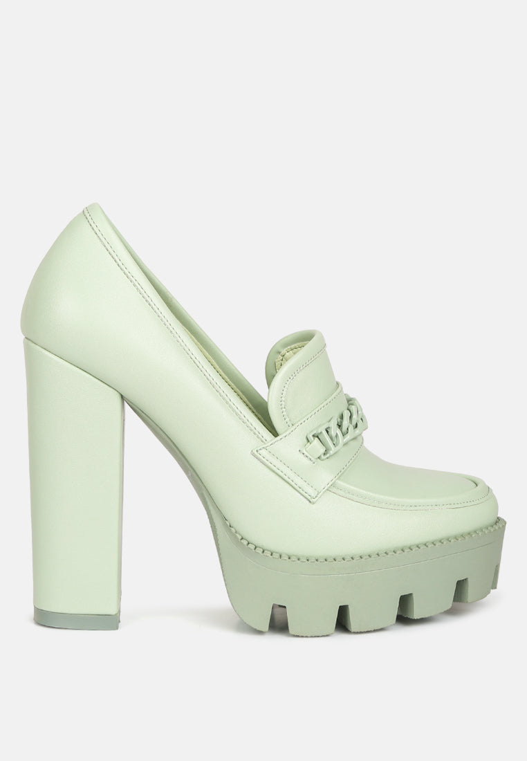 corinne Chain Embellished Chunky Loafers#color_green