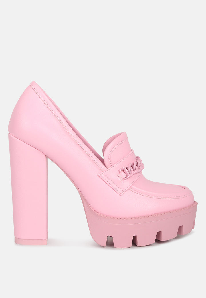 corinne Chain Embellished Chunky Loafers#color_pink