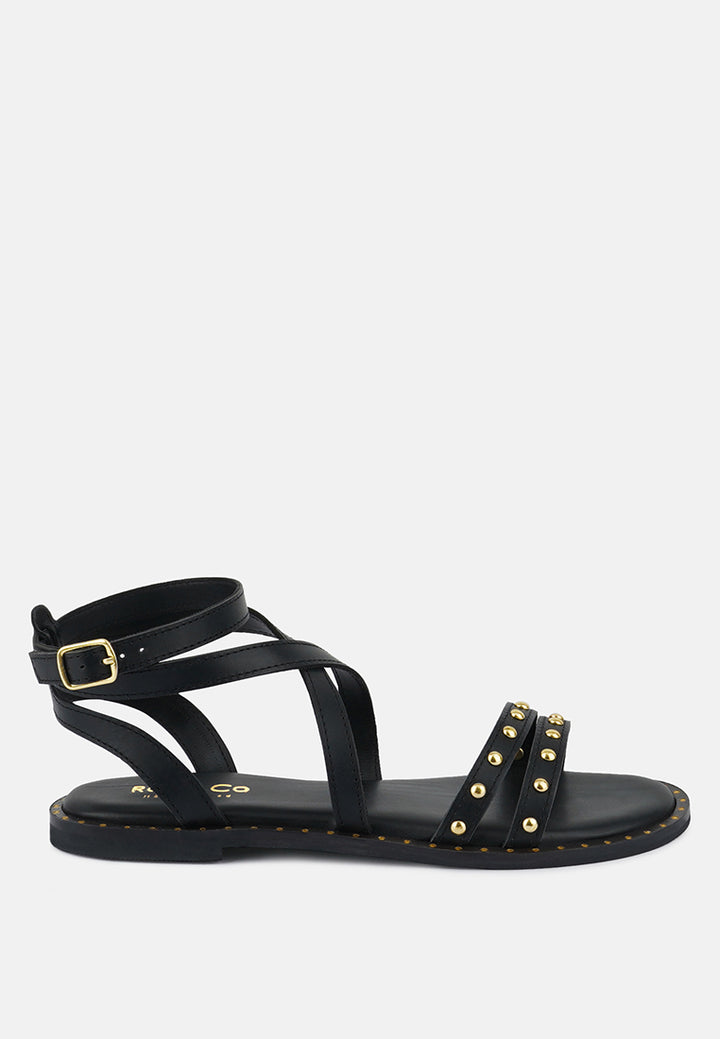 corriane studs embellishment strappy sandals#color_black