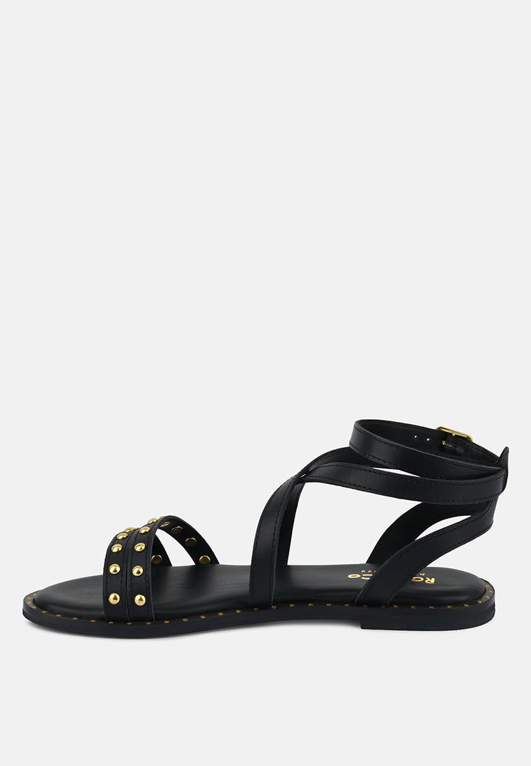 corriane studs embellishment strappy sandals#color_black