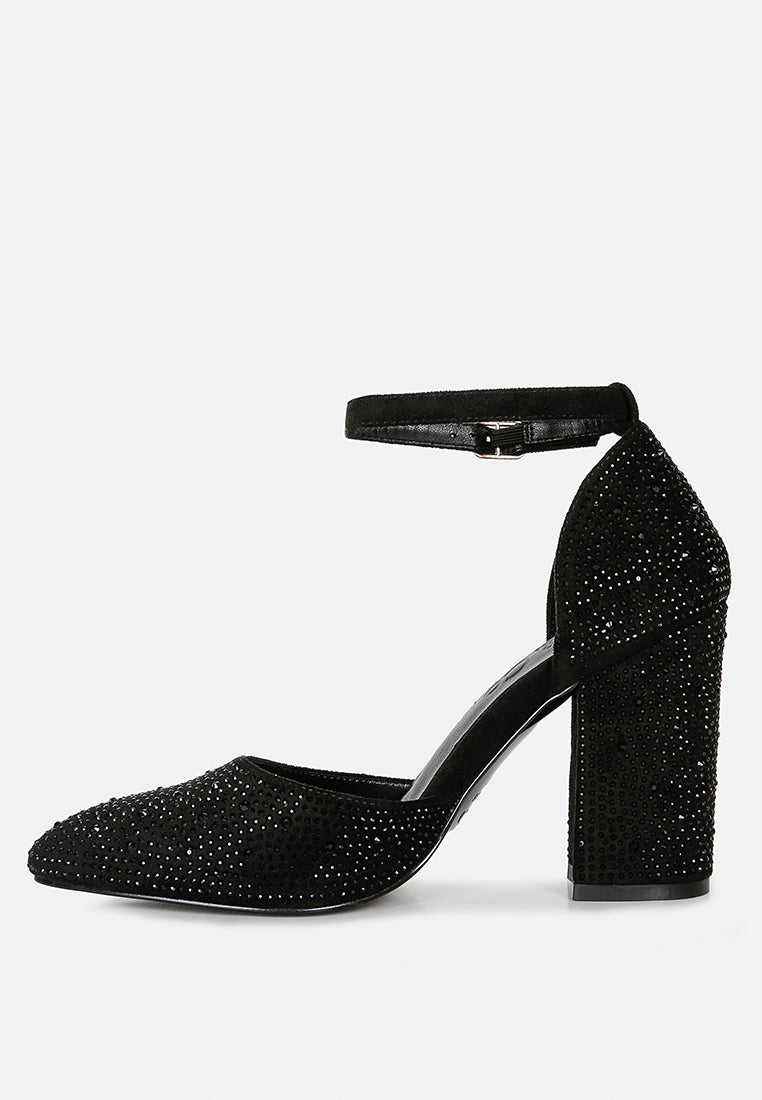 Black Rock Glitter Block Heel with Ankle Strap | Block heels, Ankle strap,  Evening shoes