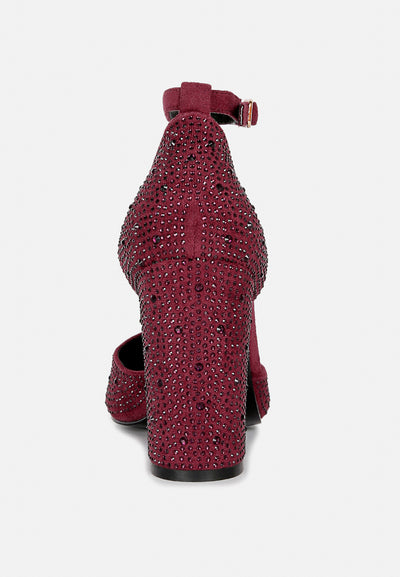culver microfiber diamante block heeled sandal#Color_Burgundy