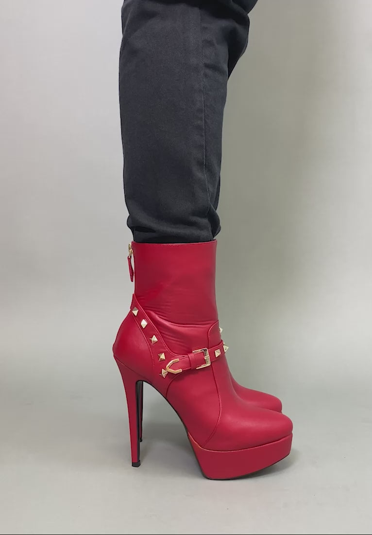 dejang metal stud faux leather ankle boot#color_red