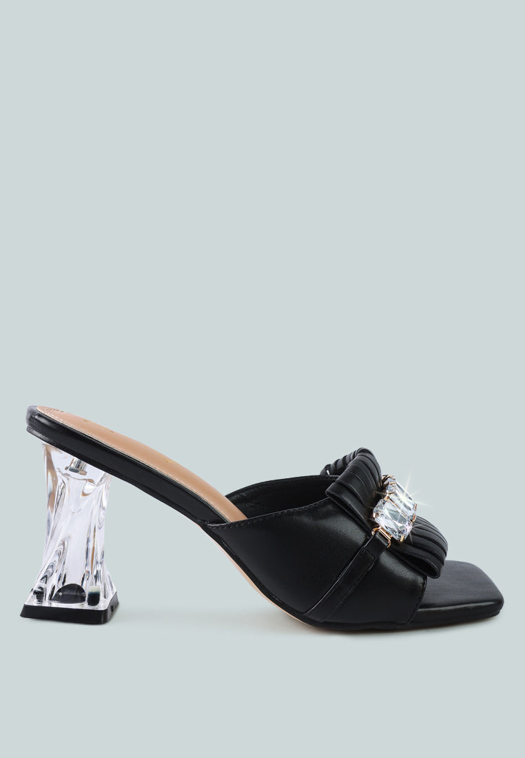 deeba diamante embellishment clear spool heel sandals by ruw#color_black