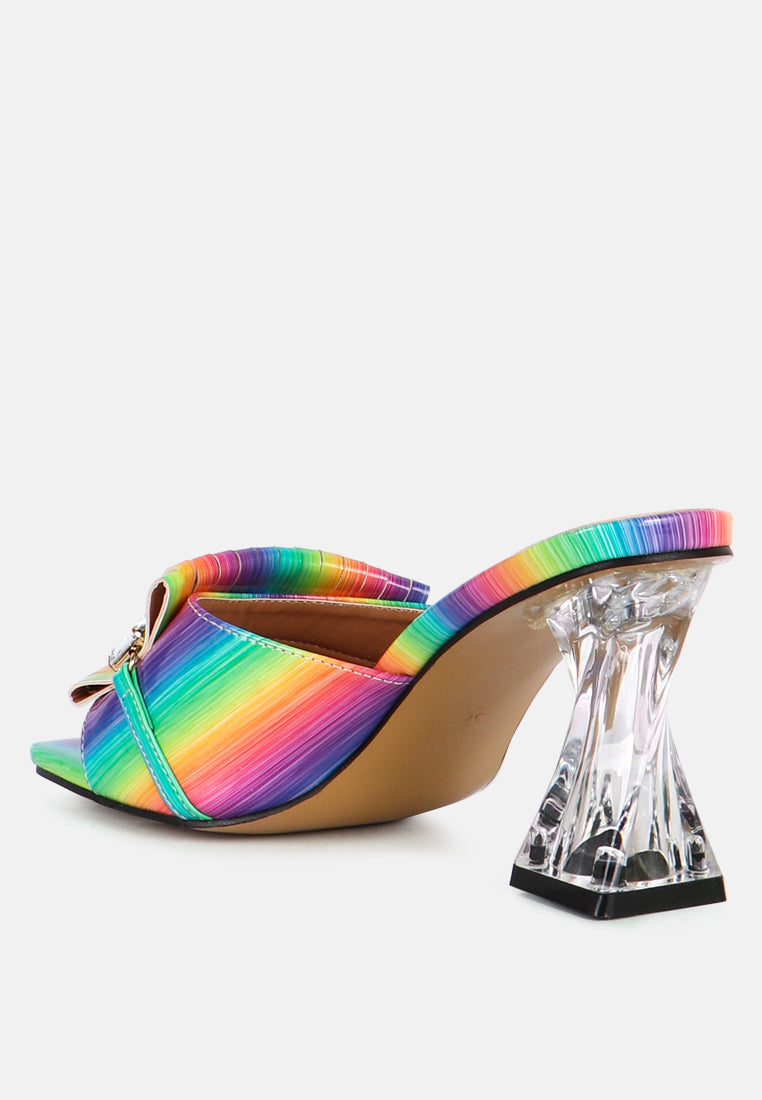 deeba diamante embellishment clear spool heel sandals by ruw#color_rainbow