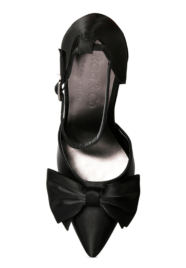 dingles high heeled satin bow sandals#color_black